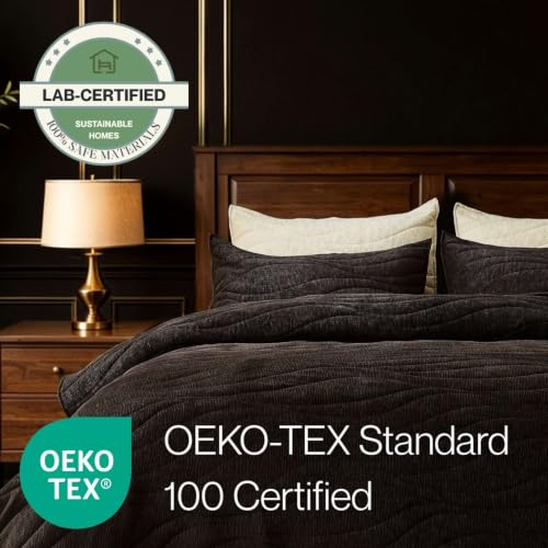 Image of DOWN HOME Crinkle Textured Velvet Quilt Set with Shams, All-Season Luxury Modern Bedding,Easy Care Comforter,Ultra-Soft,Lightweight & Breathable, Cali King, Antique Brown