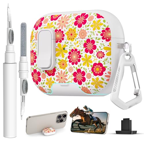 Image of for AirPods Pro 3 Case with Lock & Phone Stand,Cute Floral Pattern Style | PC&TPU Dual Layer Protective Cover with Keychain & Cleaner Pen for Apple AirPod Pro 3rd Generation Women(Five-Petaled Flower)