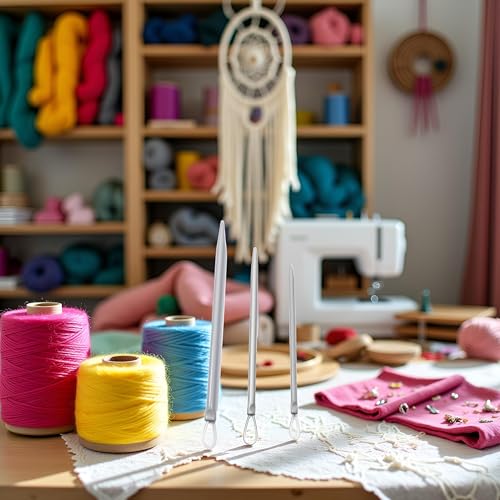 Image of 3Pcs Silver Nylon Wire Rope Threader Needle Big Eye Knitting Needle Weave Yarn Needle for Sewing and Fabric Art Craft Accessory Yarn Needle Large Eye,Yarn Needles,Fit to Different Settings,Needlepoint