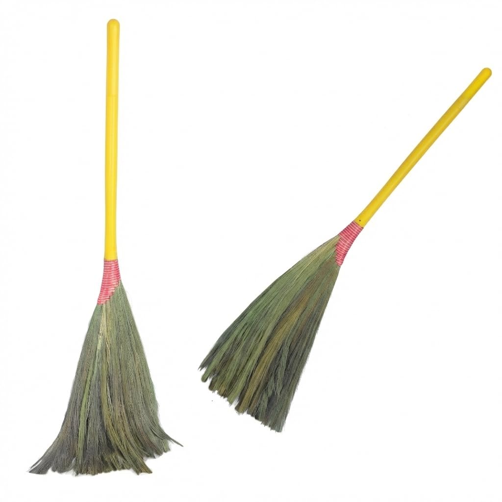 UMD 07D Natural Grass Broom, 4ft Long Handle, Wide Area Coverage, Low Sweeping time, Soft Grass, Multiuse Floor Cleaning and Dusting for Home, Office, No Need to Bend, Medium Weight (Yellow)-image-31