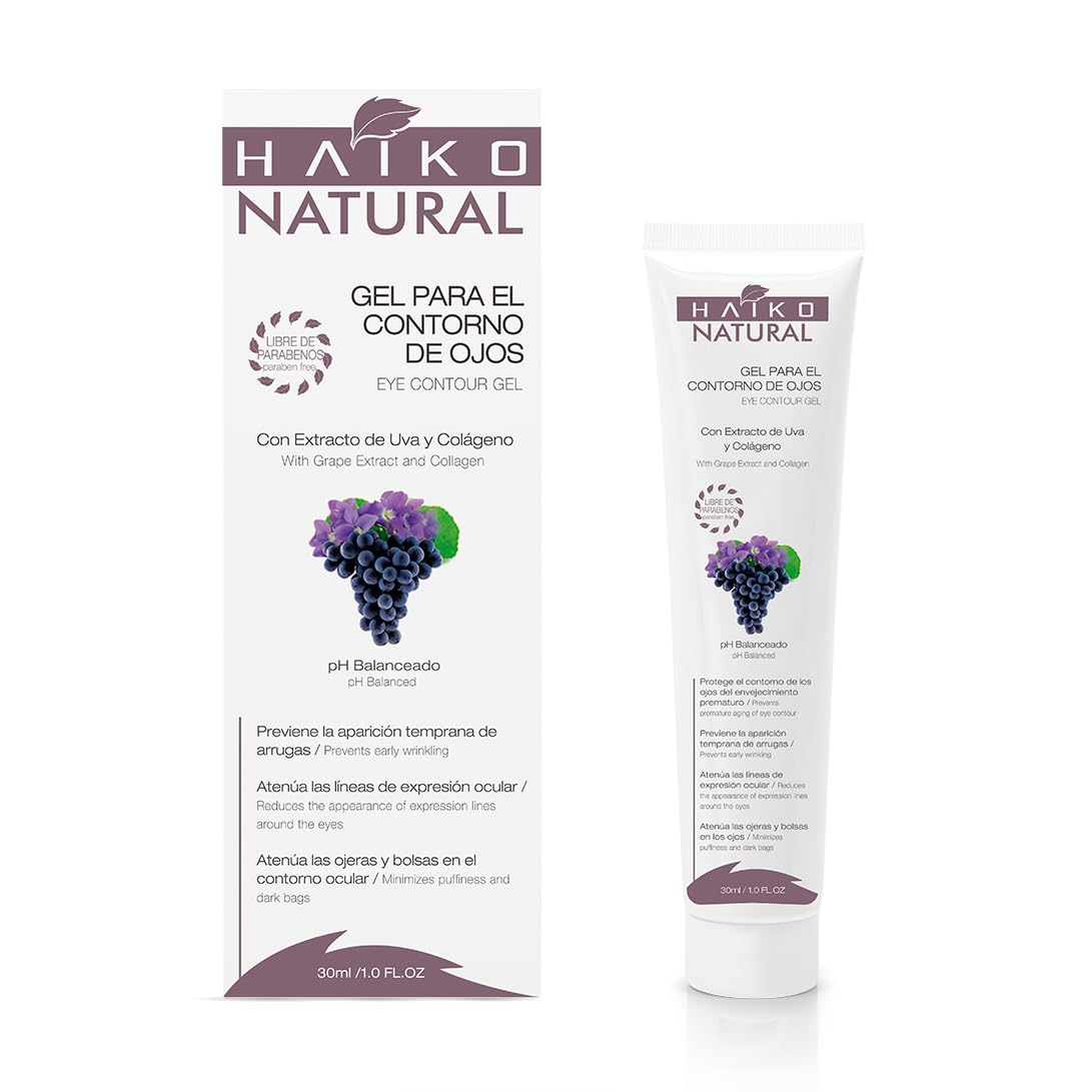 Haiko Natural | Eye Contour Gel | Helps Reduce Puffiness and Dark Circles | With Grape Extract and Collagen | 1.0 FL.OZ / 30g | Paraben Free