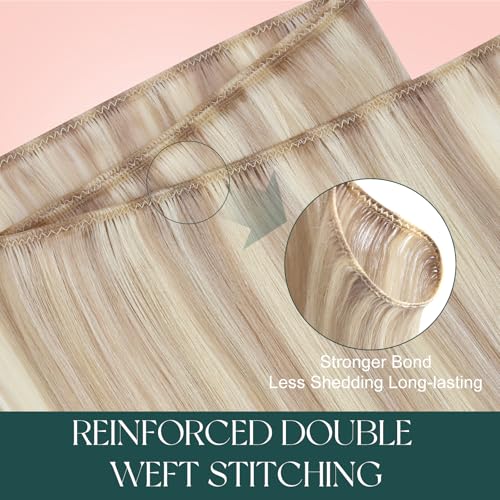 Image of Easyouth 22 Inch Weft Hair Extensions Human Hair Sew in Hair Extensions Ash Blonde Mix Platinum Blonde Sew in Weft Human Hair Extension 100G