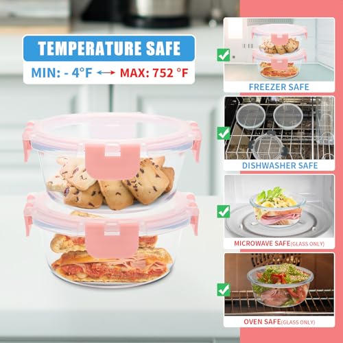 Image of GULFLIN 12 Pack 13oz Small Glass Food Storage Containers with Lids Airtight, Leak-Proof Round Meal Prep Containers Set, Freezer to Microwave Safe, Dishwasher Safe