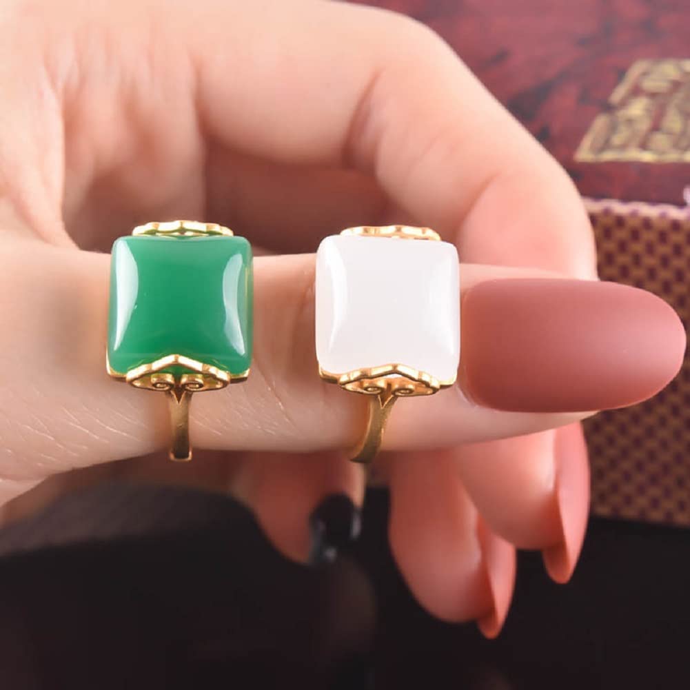 18 Karat Gold, chinesischer Stil, natürliche Hetian-Jade, antiker Ring, Hetian-Jade, Damen-Temperament, eleganter Retro-offener Jade-Ring, Ringe, Schmuck, Geschenk für Valentinstag und Mutter
