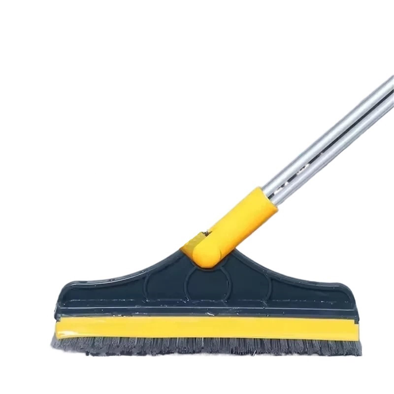 Rotating Floor Scrub Brush Long Handle Windows Squeegee Stiff Bristle Broom Mop 2In1 for Bathroom Kitchen Floor Crevice Cleaning(White)(White)