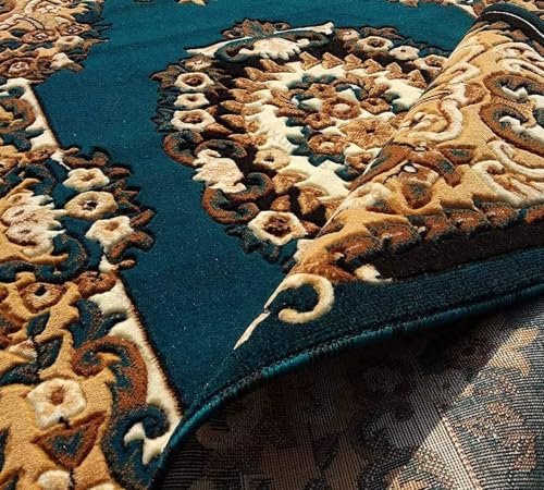 Image of SABIRA Carpet (150x200 Cm / 60x78 in) Modern Floral Area Rug Large Carpet for Living Room, Bedroom & Dining Room, Washable, Non-Slip, Blue Color