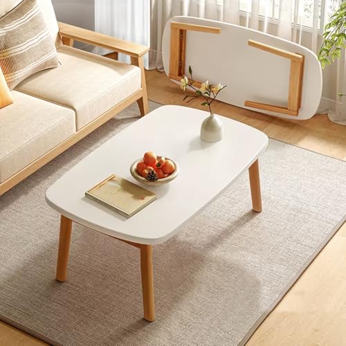 Table centrale pliable bois salon moderne et petite table basse ovale blanche - 2
