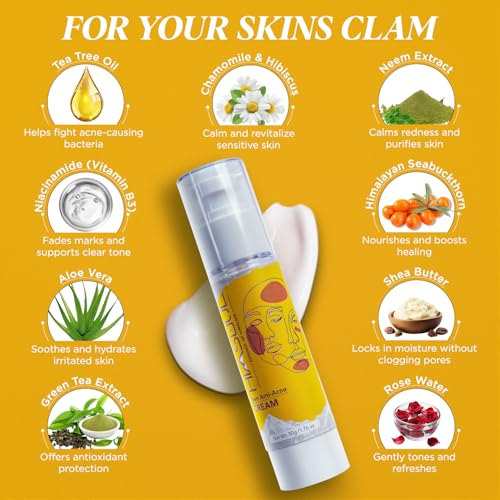 Image of Teen Anti-Acne Cream | Ideal for Ages 13 to 19 (Teen) | Natural Lightweight Moisturizer with Tea Tree Oil Neem Niacinamide & Himalayan Seabuckthorn | BHA-Based Acne Treatment | Soothes Hydrates & Clears Breakouts | Paraben-Free Sulfate-Free Vegan | 50 g