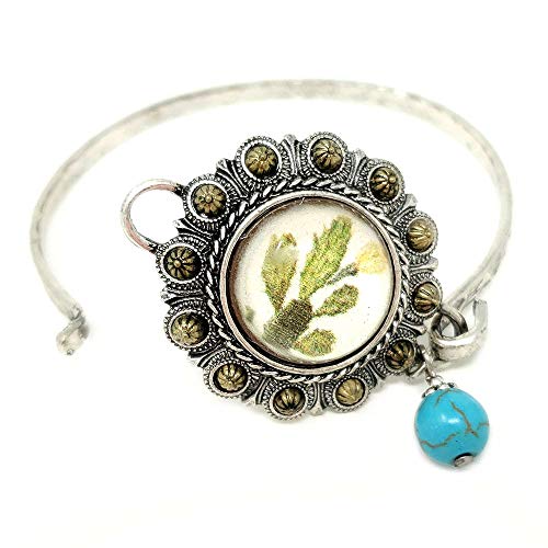Emulily Western Cactus Glass Bubble Charm Bangle Bar Wire Bracelet With Turquoise Charm #TOP1