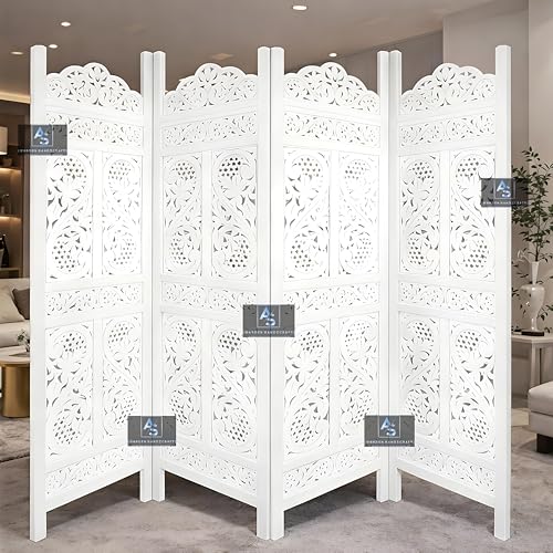 Image of Partition for Living Room,Divider,Partition Wall Divider Screen Separator, Wall Panel Divider for Hall | Bedroom |Office | Puja Room | Restaurant S Design (4- Panels White)