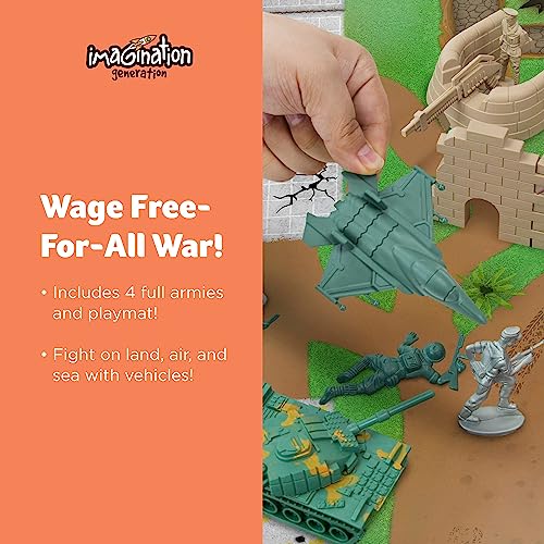 Imagination Generation Army Men Big Battle Playset Deluxe Army Toys and Green Army Men - Set Includes Tan and Green Army Men, Tanks, Jets, Walls, Helis, Battlefield Mat and More (260 pcs)