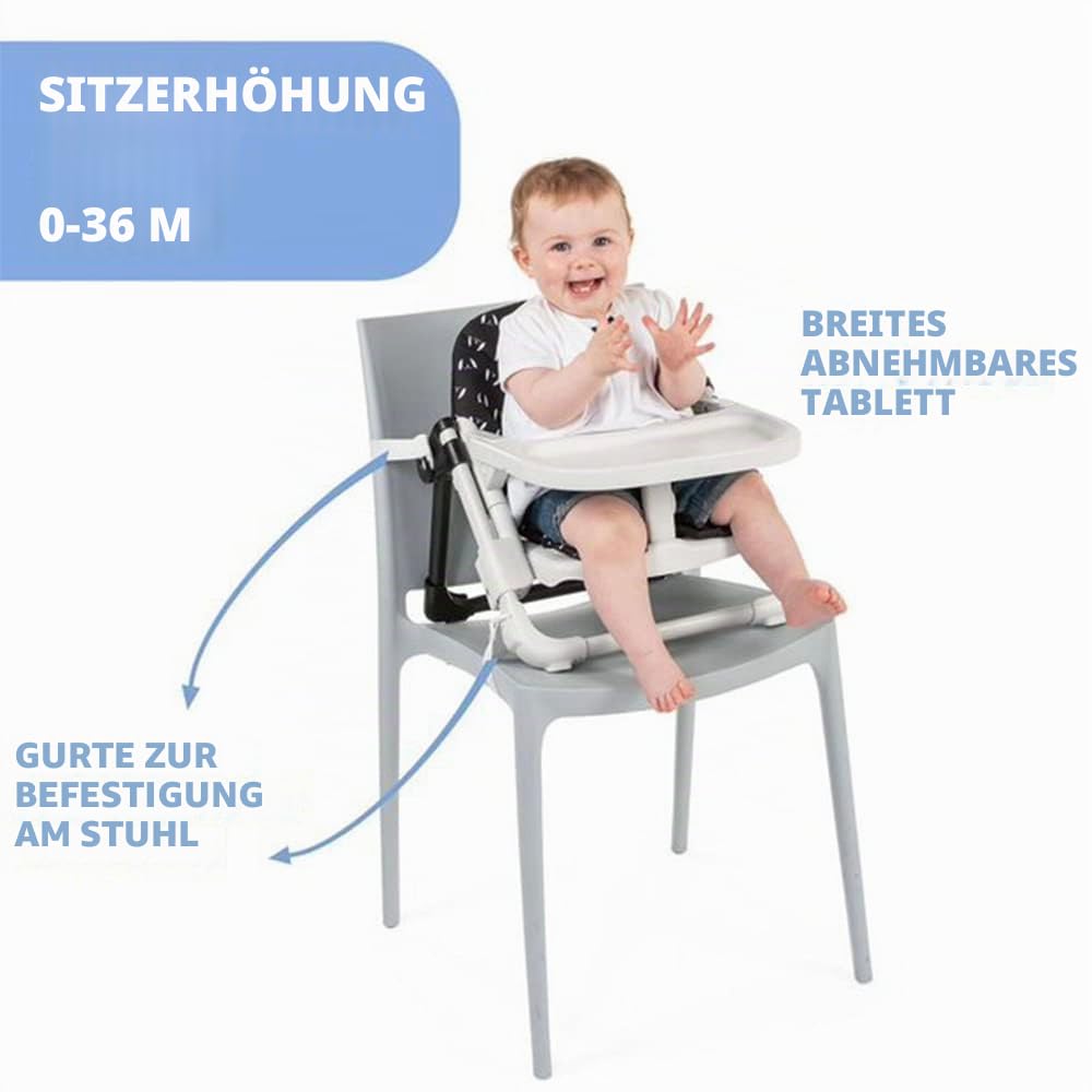 Chicco Sitzerhöhung Chairy, mitwachsender Tischsitz, ab 6 Monate, ab 12 Monate zum Kinderstuhl umwandelbar, schwarz