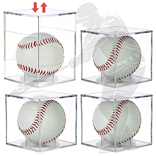 4 Pack UV Protected Baseball Display Case with Stackable Design - Clear Acrylic Box for Official Size Autograph Balls, Memorabilia Protector