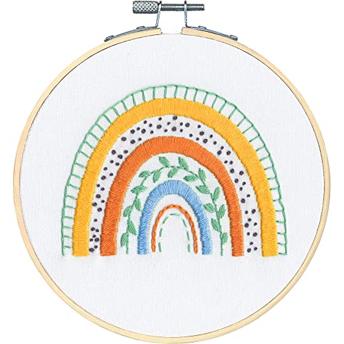 Image of Dimensions 72-76917 Mod Rainbow Embroidery Needlepoint Kit for Beginners, 6 inch D, Multicolor, 5pcs