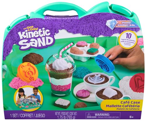 Kinetic Sand Café Case with 793g Play Sand in 4 Colours 9 Tools and Moulds Storage Kids Toys for Girls and Boys Aged 5 and up
