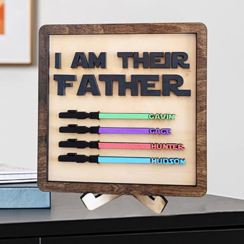 Personalized Custom Colors Names Sabers Wooden Signs I Am Their Father Engraved Family Name Plaques For Dad Papa Desk Decor Plaques For Father Papa Daddy Grandpa Gifts For Fathers Day #TOP2
