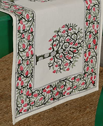 Image of Ravaiyaa - Attitude is Everything Hand Block Printed Cotton Table Runner | Floral Printed Table Runner for Home Decor, Kitchen | 60 x 16 Inch-(Green Tree)