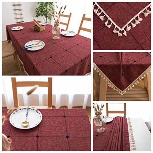 Nappe de table rouge coton lin pour masquer et protéger vos meubles - 8