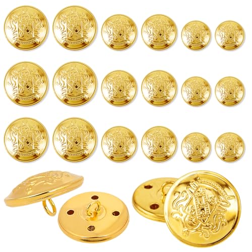 Jeffdad 18Pcs Metal Gold Blazer Button, Vintage Brass Coat Buttons for Blazer Suits Coat, Uniform, Jacket (18mm 20mm 25mm)