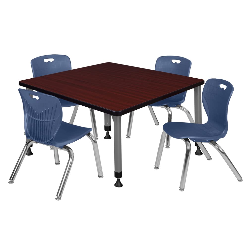 Romig Kee Square Classroom Activity Table & Chairs Height adjustable3, 36 x 36, Chrome|Grey|Mahogany|Navy Blue