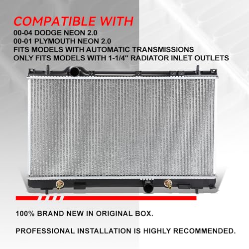 Image of Auto Dynasty Radiator Compatible with 00-04 Dodge Plymouth Neon 2.0L, DPI 2362 Factory Style 1-Row Cooling Radiator, Aluminum Core