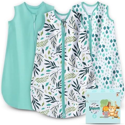 Cute Castle Baby Sleep Sack 0-6 Months - Lightweight 100% Cotton 2-Way Zipper TOG 0.5 Infant Wearable Blanket, Newborn Essentials Toddler Sleep Clothes (3 Pack Green) Cover