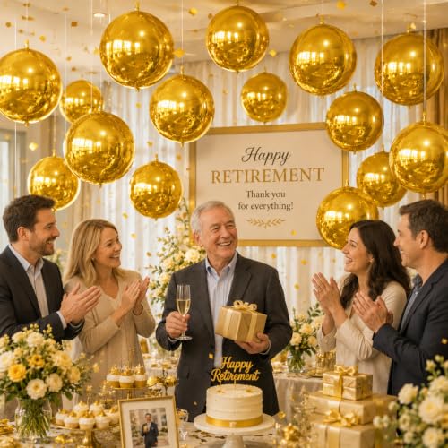 Image of 14 Pcs Gold Round Foil Balloons 22 /15 /10 4D Ball Balloons Metallic Golden Balloon Ornament Mylar Balloon Chrome for Graduation Birthday Wedding Anniversary New Year Disco Party Decorations