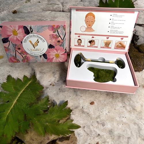 VIVIDUS Gua Sha and Jade Roller Set for Facial Massage, Improve Wrinkles, Reduce Puffiness and Redness, Gua Sha Stone Self Care Gift Set for Women Men (Green) - Image 3