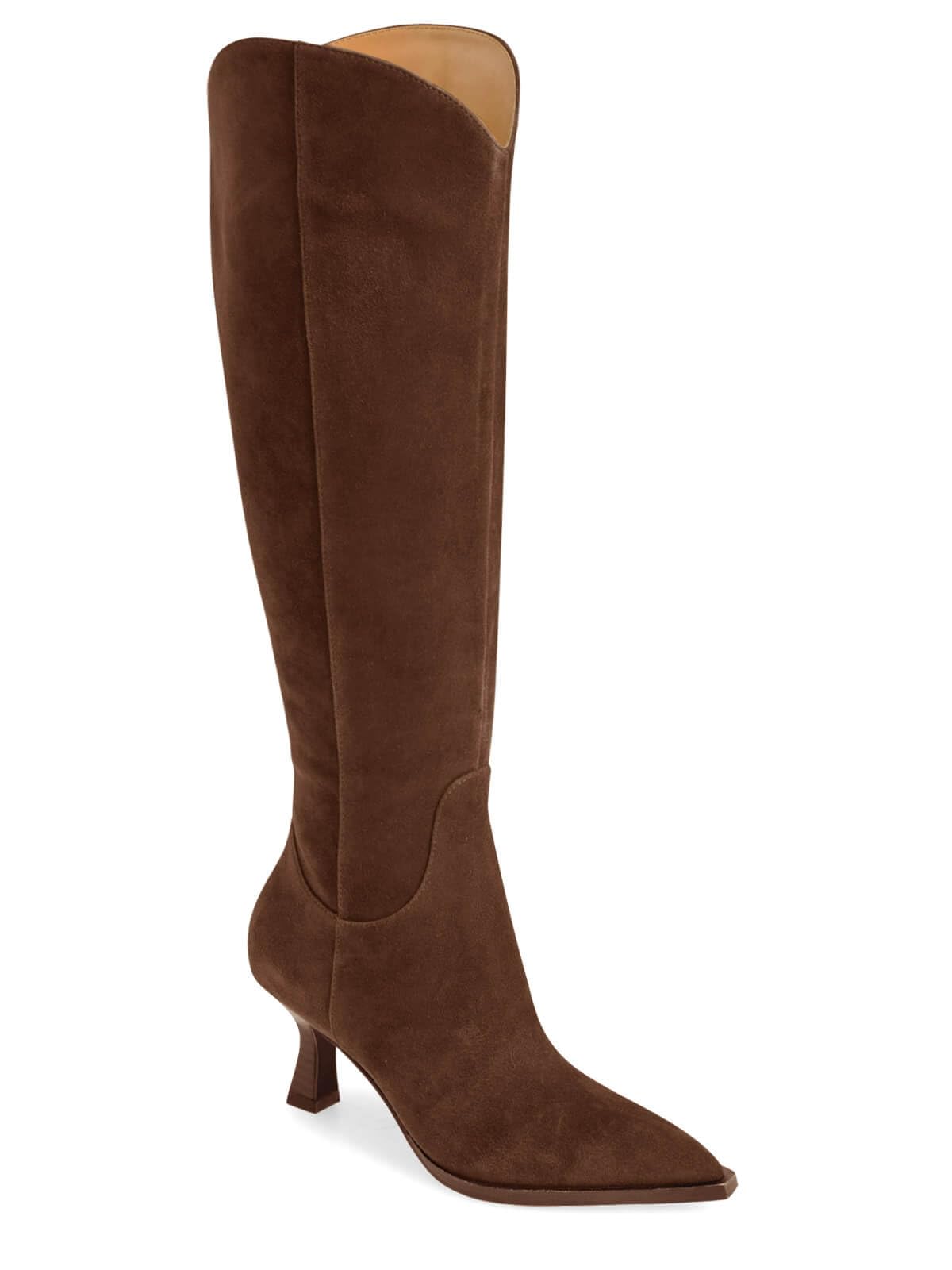 Coutgo Womens Wide Calf Knee High Boots Kitten Heel Pointed Toe Tall Boots Side Zipper Fall Winter Shoes