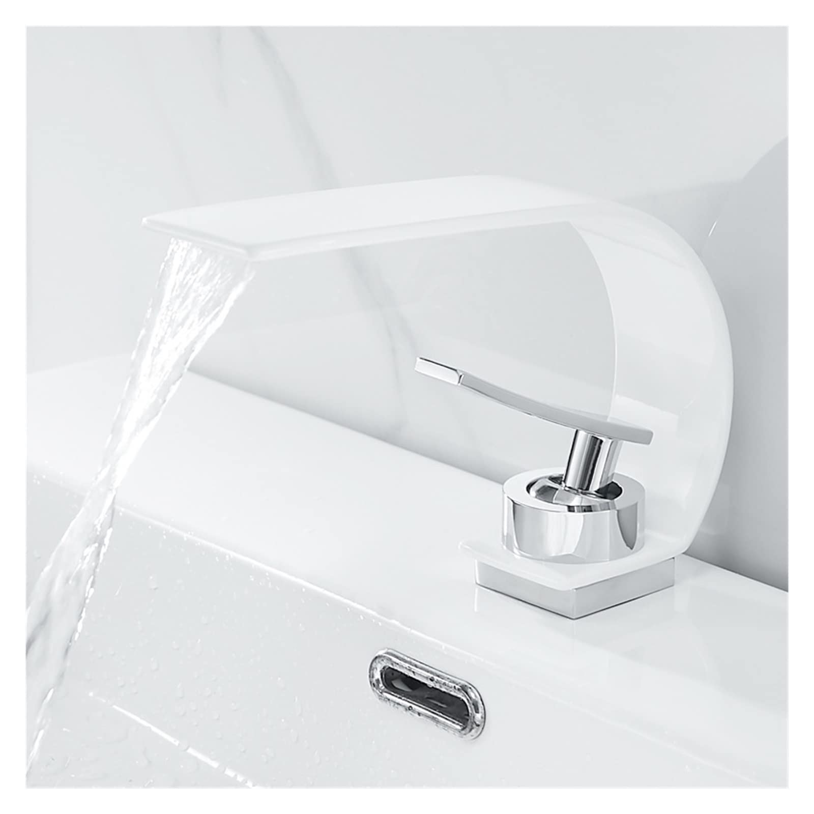 Robinet cascade blanc pour lavabo de salle de bain mitigeur eau chaude et froide en laiton chromé