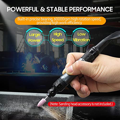 ERYUE Air Grinder, Pencil Type Air Die Grinder with Air Hose 2 Collets 1/4 Inch Pneumatic Rotary Pen Stepless Speed Handheld Air-Operated Sander Polisher Grinding Engraving Drilling Tool with Spanner - Thumbnail 3