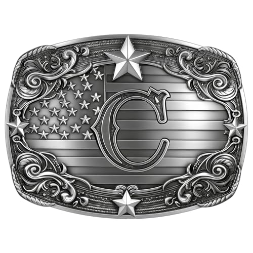 Image of Western Belt Buckle for Men Vintage Cowboy Rodeo Texas Initial Letter ABCDJMR to Z Belt Buckles