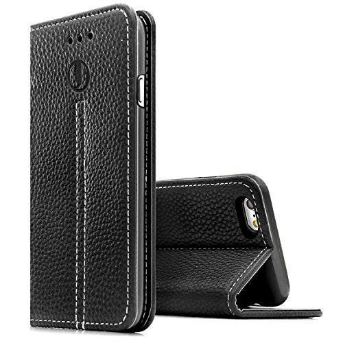 iPhone 6S/6 case, Ubegood® Luxury Leather Wallet Folio Stand Flip Case with Card Slot and Premium PU Protective Leather Case (Black(iPhone 6S/ 6))