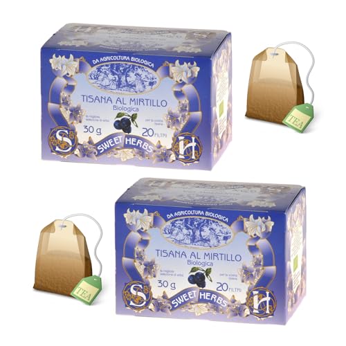 Sweet Herbs® | Té de hierbas de arándanos | Infusión de Arándanos Bio Antioxidante y Drenante - 2 x 20 Filtros en Sobres Individuales (60 Gr)