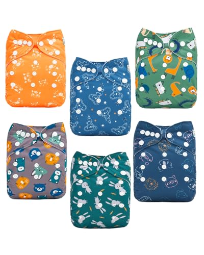 ALVABABY Baby Cloth Diapers 6 Pack with 12 Inserts Cloth Diaper Covers Adjustable Washable Reusable for Baby Girls and Boys