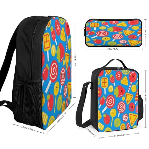 Printed Backpack With Lunch Pack Storage Box Case Candy Blast 3pcs Lightweight Travel Backpack2