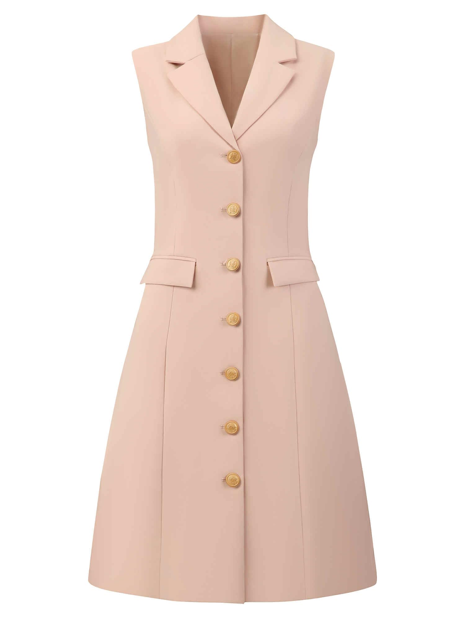 Womens Sleeveless Blazer Dress Collared Button Down Business Work A Line Dresses