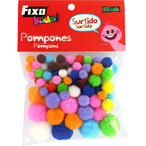 Fixo Kids Kit de 100 petits pompons pour travaux manuels Couleurs et tailles assorties Diamètre de 0,7 cm à 2 cm Idéal pour les activités scolaires avec...