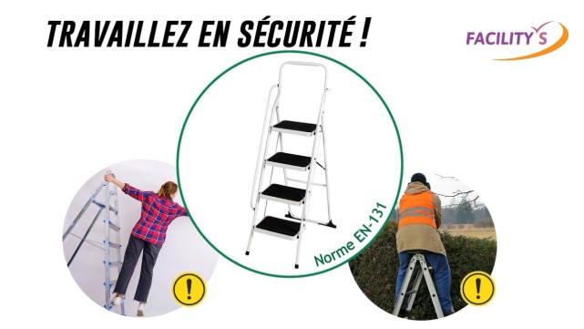 VonHaus Escabeau en acier à 4 marches- Pieds antidérapants - design