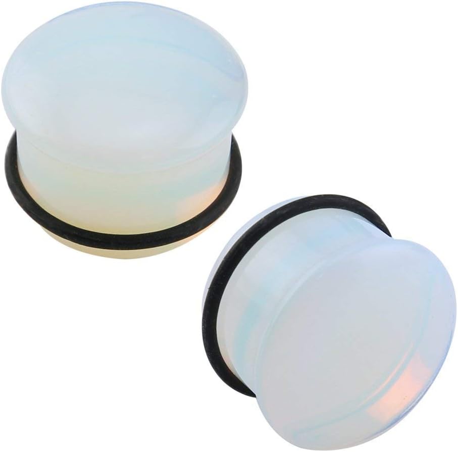 Simple Flare Pair of Clear Opal Moonstone Ear Plugs and Tunnels with O-Ring