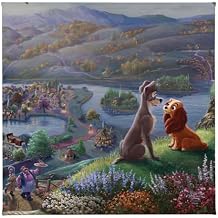 Thomas Kinkade Disney Lady and the Tramp Falling In Love 14" x 14" Gallery Wrapped Canvas | Frameless Room Wall Art | Certificate of Authenticity Included