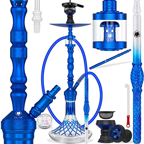 DILAW® SKITTO Shisha Set Hookah Aluminium Alu 75cm Wasserpfeife Kaminkopf Komplettset Molassefänger Silikonschlauch Alu…