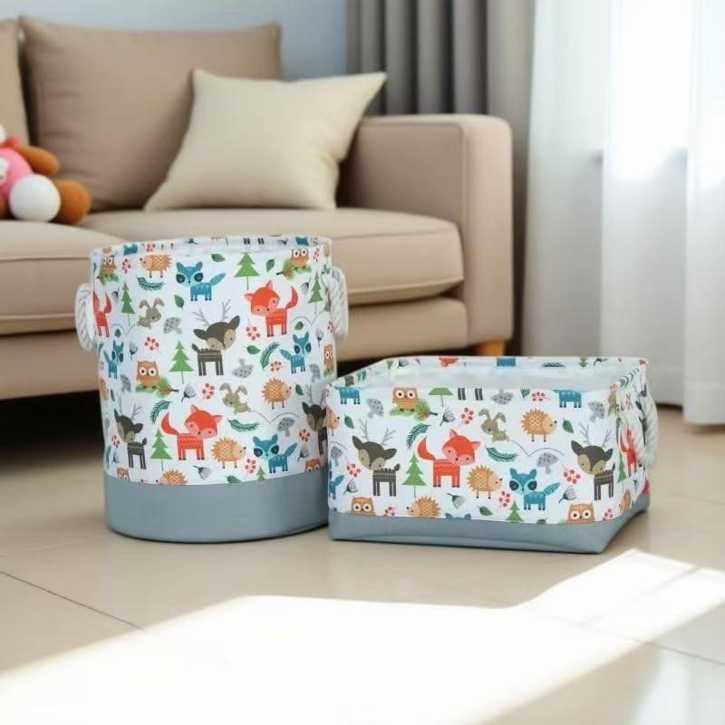 JIUJ Storage Baskets,Cotton Foldable Round Home Organizer Bin for Baby Nursery,Toys,Laundry,Baby Clothing,Gift Baskets (Fox) - Image 3