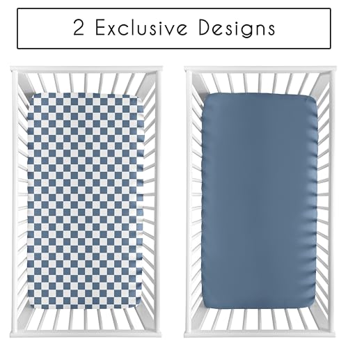 Image of Sweet Jojo Designs 2-Piece Baby Crib Sheets Set (Blue Gingham Checkered Plaid) for Boys, Infant Nursery, Toddler Room - Fitted, Standard Size (Solid Color Steel & Vintage, Classic Checkerboard, Retro)