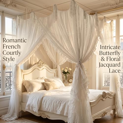 Cortinas para cama con dosel blancas de 3 aberturas estilo princesa francesa 6