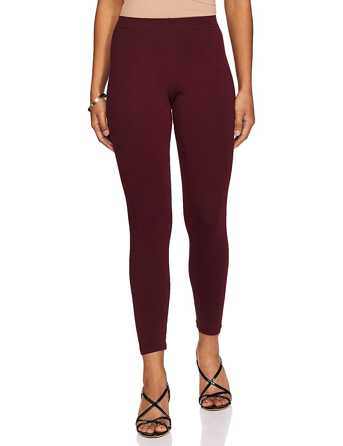 Newrie Solid Garnet Cotton Elastane Medium Size Ankle Length for Women