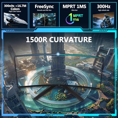 Z-Edge 27 Zoll Curved Gaming Monitor 300Hz (DP) 240Hz (HDMI) 1ms MPRT Full HD LED Monitor, 300cd/m² Helligkeit, 16:9 VA Panel, FreeSync, HDR10, HDMI 2.0 & DisplayPort 1.4, VESA Kompatibel – Bild 4