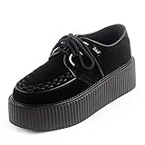  RoseG Damen Leder Schnürsenkel Flache Plateau Creepers Halbschuhe Schuhe Schwarz Size38