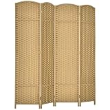 HOMCOM Paravent für Innenräume aus Holz 4 Paneele 160 x 170 cm Faltbarer Raumteiler mit gewebtem Finish, Trennwan ...