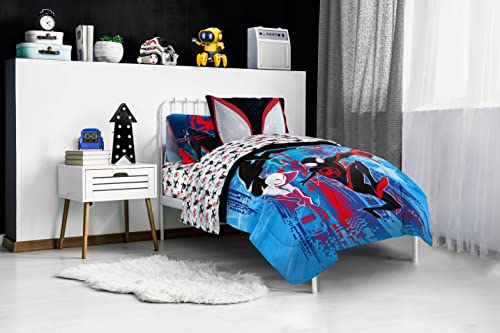 Image of Marvel Spiderman Twin Comforter Set 5 Piece Kids Bedding for Boys, Multi | Bed in a Bag, Comforter Sheets Sham Pillowcase, Official Brand, Soft Microfiber, Machine Washable, Easy Care, Boys Gift